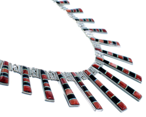 Multicolor Inlay Southwestern Silver Link Necklace Set PX37181